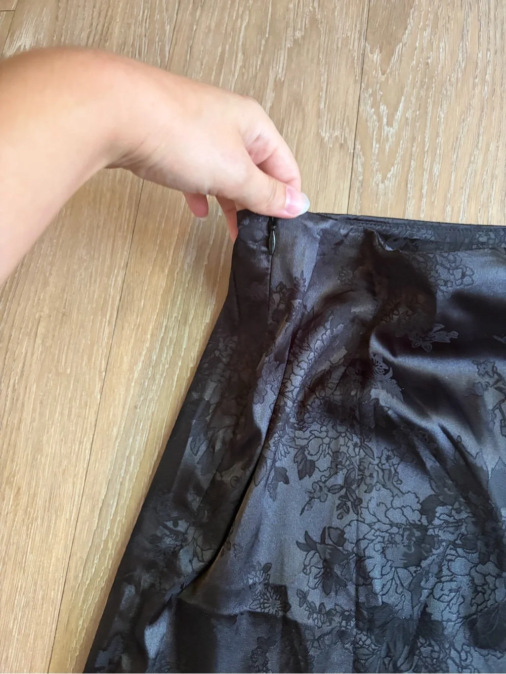 LYANER Black Satin/Silk Floral Jacquard Mini Skirt